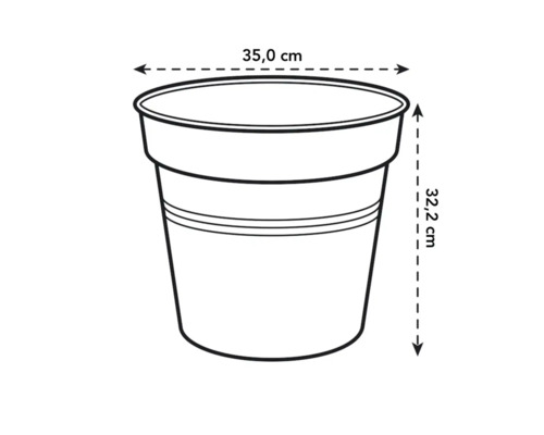 Abbildung eines Pflanzgefässes mit den Massen 35,0 cm Durchmesser und 32,2 cm Höhe.