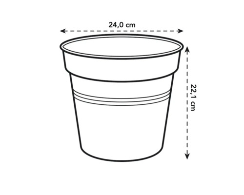 Illustration eines Pflanztopfs mit den Maßen 24,0 cm Durchmesser und 22,1 cm Höhe.