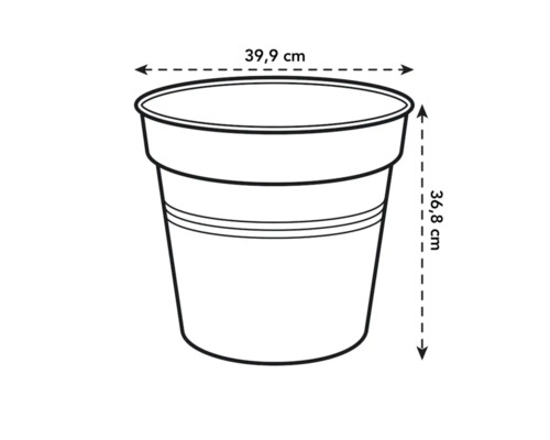 Image d''un pot de fleurs avec des dimensions de 39,9 cm de diamètre et 36,8 cm de hauteur.