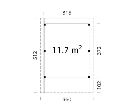 Plan au sol avec dimensions pour abri de jardin