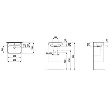 Technische Zeichnung eines Waschtisches mit Maßangaben