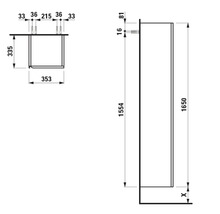 Technische Zeichnung eines Badezimmerschranks mit Maßangaben