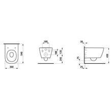 Schéma technique d''une toilette suspendue avec dimensions.