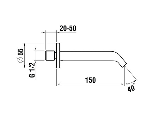 Dessin technique d''un robinet mural avec indications de dimensions