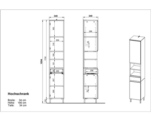 Dessin technique d''une armoire haute avec indications de dimensions.