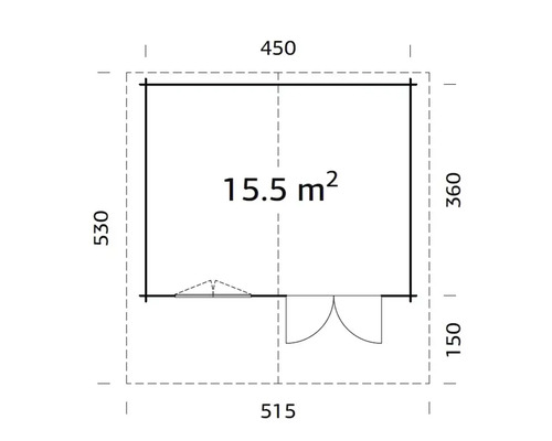 Grundriss eines Gartenhauses mit Massangaben