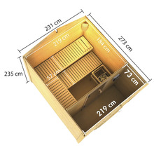 Vue intérieure d''un sauna avec des dimensions