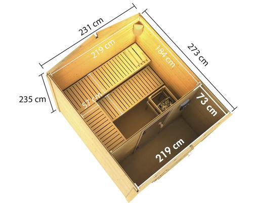 Vue intérieure d''un sauna avec des dimensions
