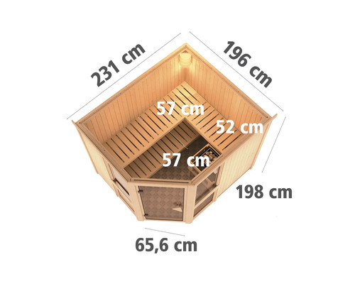 Ecksauna mit Maßangaben