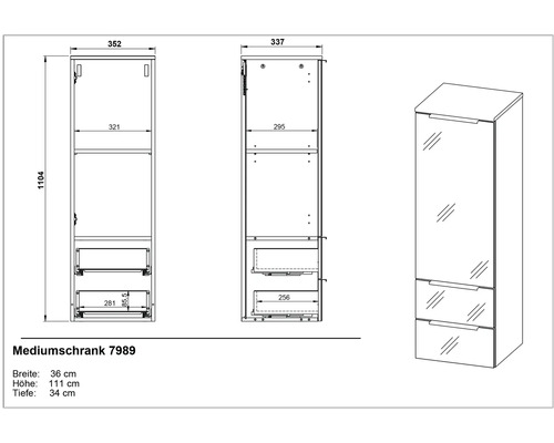 Dessin technique d''une armoire haute de salle de bains avec dimensions