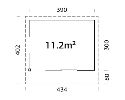 Plan avec indication de surface de 11.2 mètres carrés et dimensions en centimètres