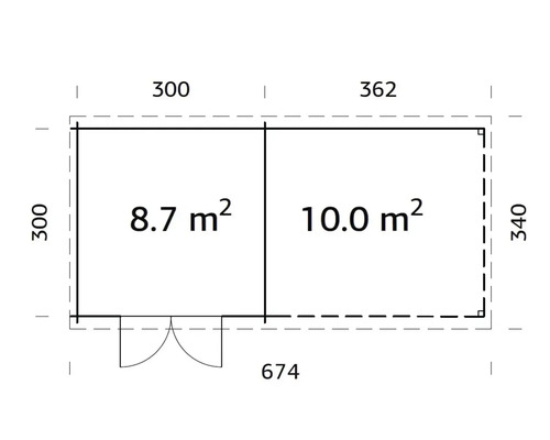 Grundriss eines Gerätehauses mit Maßangaben