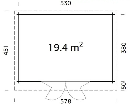 Grundrisszeichnung mit Massangaben: 19,4 Quadratmeter Fläche