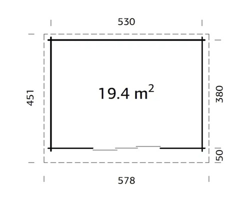 Plan avec dimensions et une surface de 19,4 mètres carrés