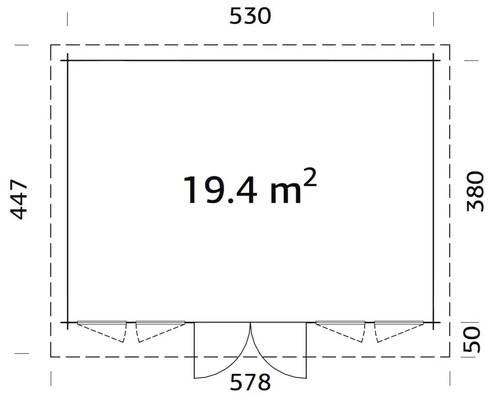 Grundrisszeichnung mit Massangaben und einer Fläche von 19,4 Quadratmetern