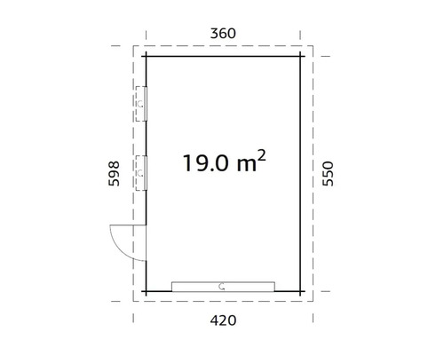Plan d''un abri de jardin d''une superficie de 19 mètres carrés