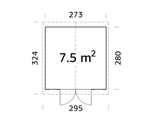 Plan avec dimensions 273, 324, 280 et 295, superficie 7,5 mètres carrés