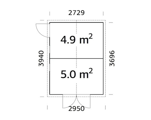 Plan d''un abri de jardin avec indication des surfaces et dimensions