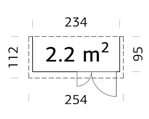 Plan avec dimensions et superficie de 2.2 mètres carrés