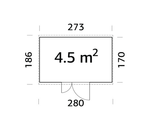 Plan avec dimensions 273 x 186 x 280 cm et une surface de 4,5 mètres carrés