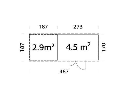 Plan d''un abri de jardin mesurant 467 x 187 centimètres