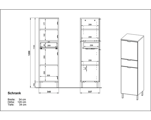 Dessin technique d''une armoire avec dimensions