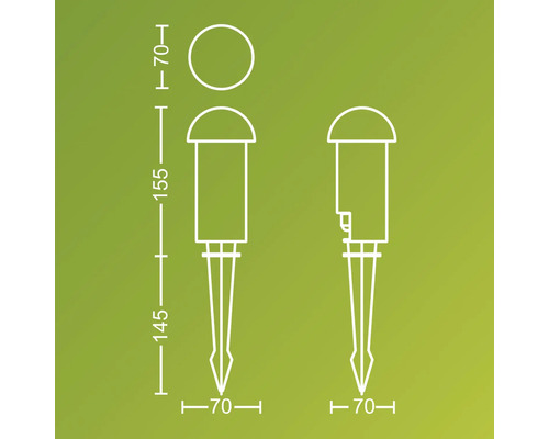 Schéma technique d''un piquet de terre avec indications de dimensions