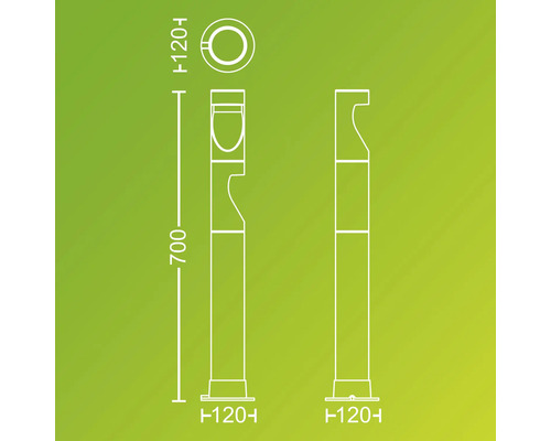 Technische Zeichnung einer Aussenleuchte mit Massen