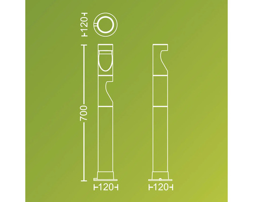Dessin technique d''un luminaire de chemin avec dimensions