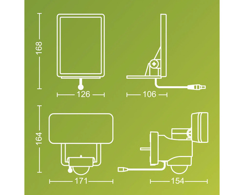 Dimensions d''une caméra de surveillance sous forme de dessin au trait