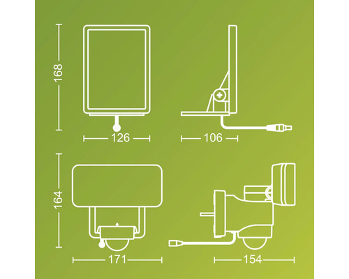 Dessin technique d''un luminaire extérieur avec dimensions.