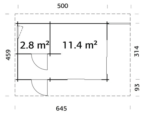 Plan d''un abri de jardin avec indications de surface et de dimensions
