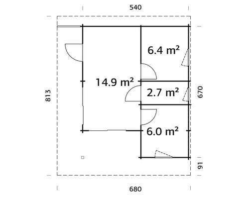 Plan avec indication des surfaces en mètres carrés