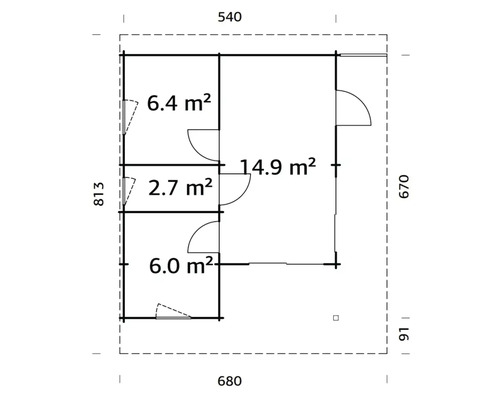 Plan d''un abri de jardin avec indications de surface en mètres carrés.