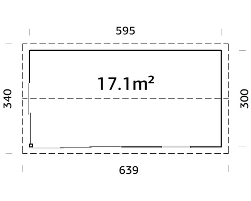 Plan avec dimensions : 595 x 340 cm, surface : 17,1 m²