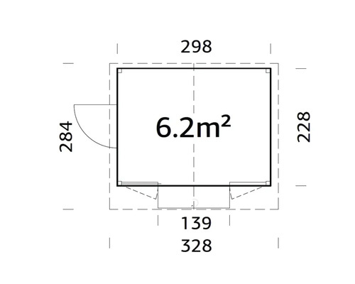 Grundriss mit Maßangaben, Fläche 6.2 Quadratmeter