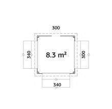 Plan avec indications de taille et une surface de 8.3 mètres carrés