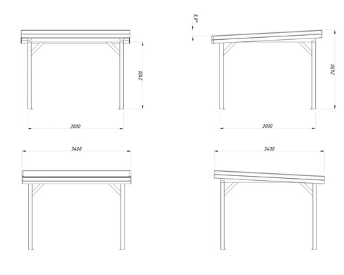 Dessin technique d''un carport avec dimensions