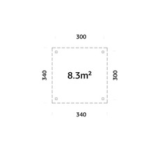 Diagramme avec dimensions et une superficie de 8.3 mètres carrés