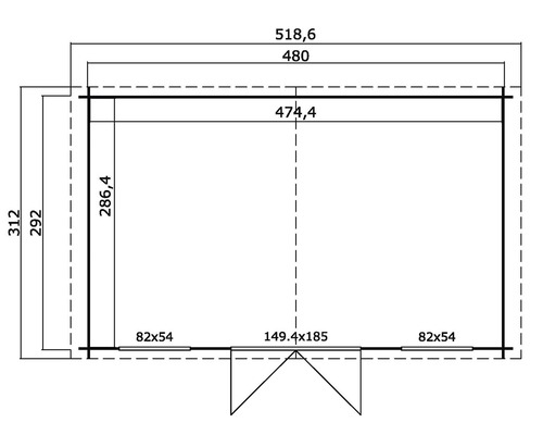 Plan d''un abri de jardin avec indications de dimension