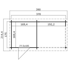 Grundrisszeichnung eines Gartenhauses mit Maßangaben