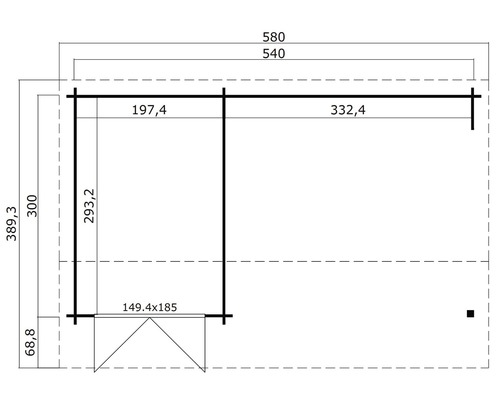 Grundriss einer Gartenlaube mit Massangaben