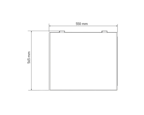 Dessin technique d''une boîte mesurant 550 mm de large et 565 mm de haut