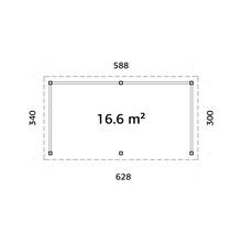Plan avec dimensions, surface 16.6 mètres carrés