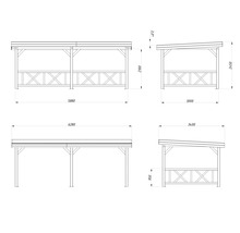 Dessin technique d''un pavillon en bois avec cotes