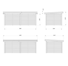 Dessin technique d''un carport avec parois latérales et dimensions.