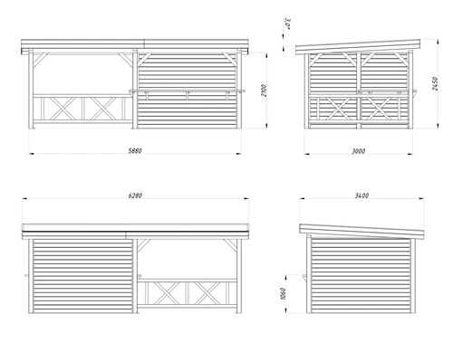 Dessin technique d''un pavillon avec dimensions