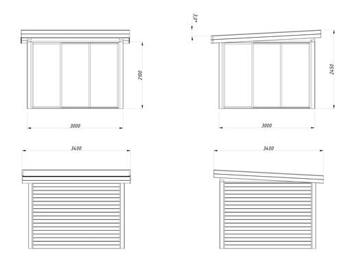 Schéma technique d''un abri de jardin avec dimensions