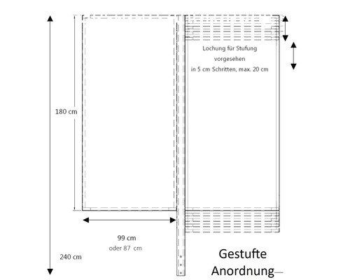 Technische Zeichnung eines Regals mit Maßangaben