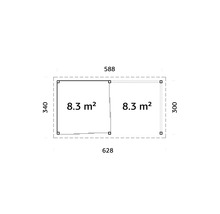 Plan avec deux pièces de 8,3 mètres carrés chacune et dimensions